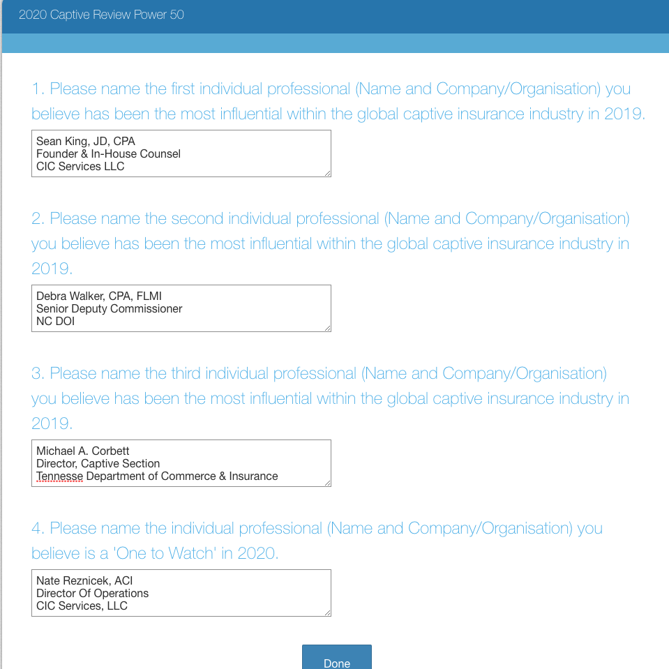 Power 50 In The Captive Insurance Industry