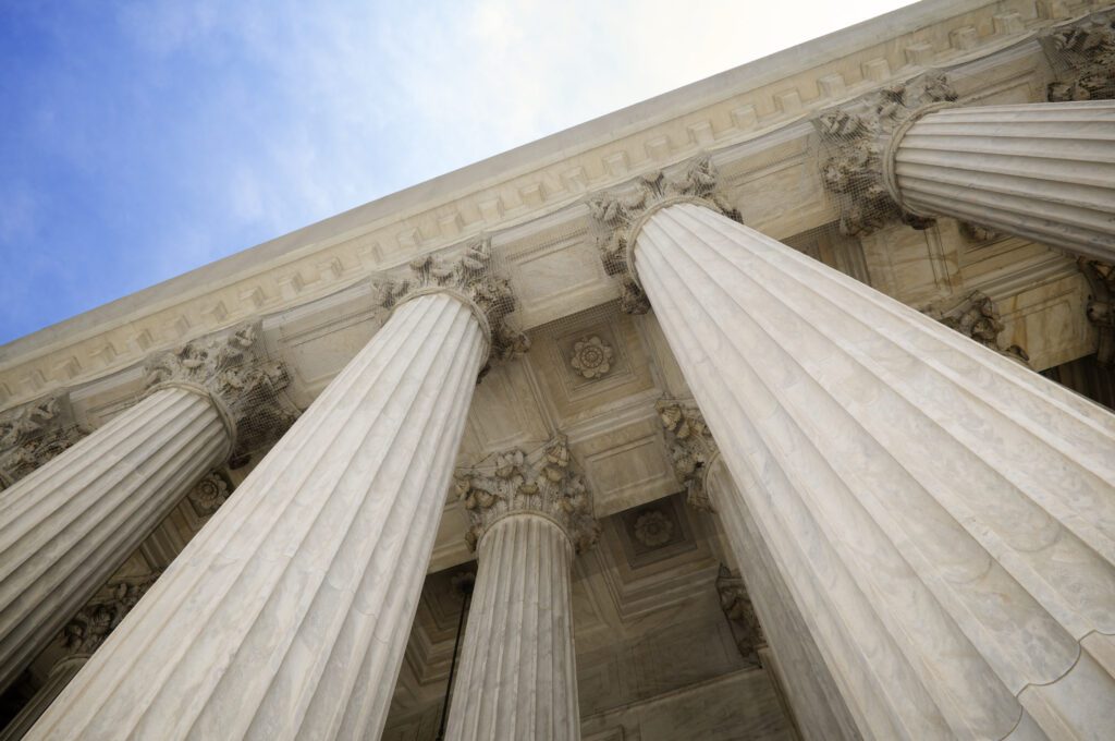 Grand Stone Columns of USA Supreme Court Building Washington DC